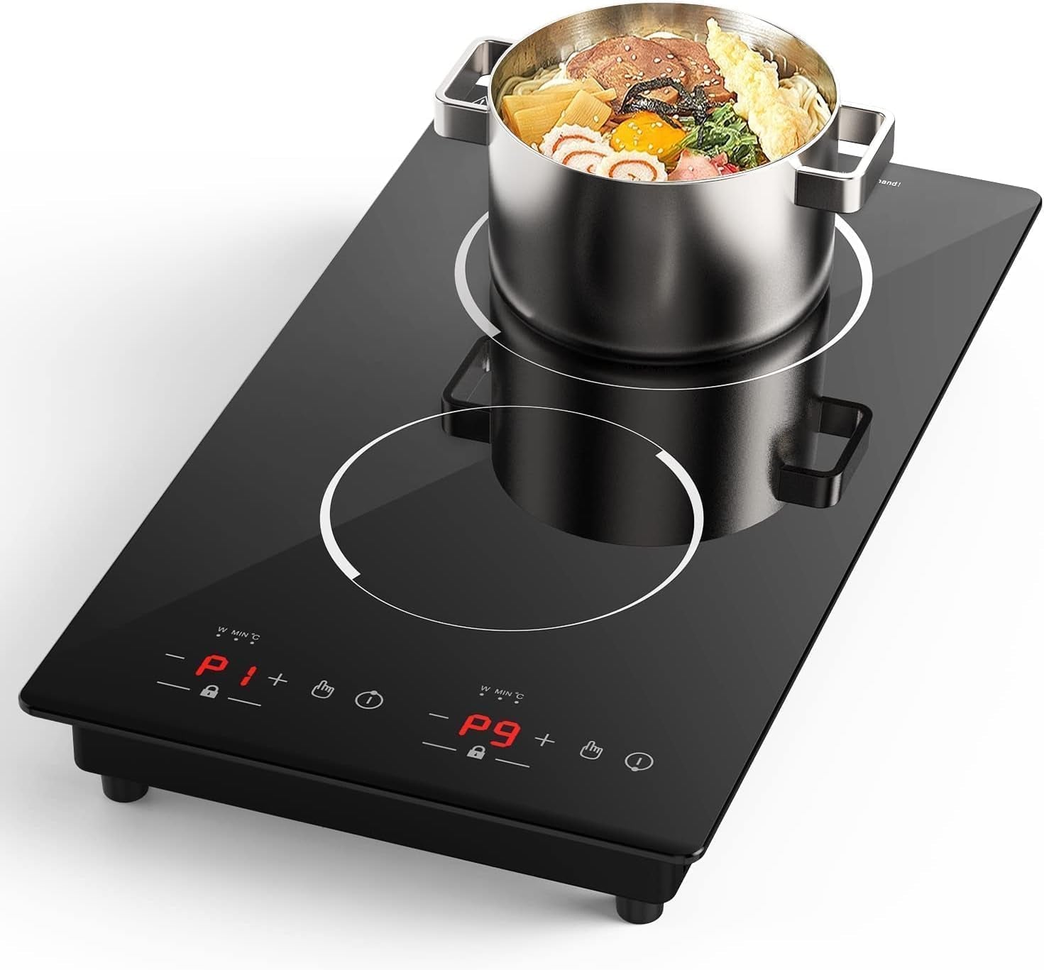 Double Induction Hob, 3000W Portable Induction Hob, Built-In Induction Cooker with LED Touch Display, 9 Power Level, 120 Mins Timer & Safety Lock, 220~240V, Black