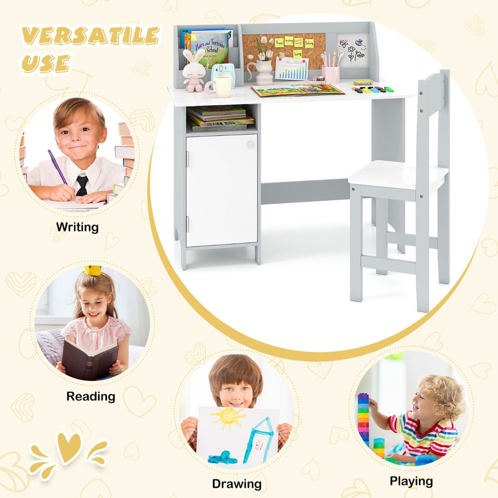 Kids Table and Chair Set with Hutch and Cabinet