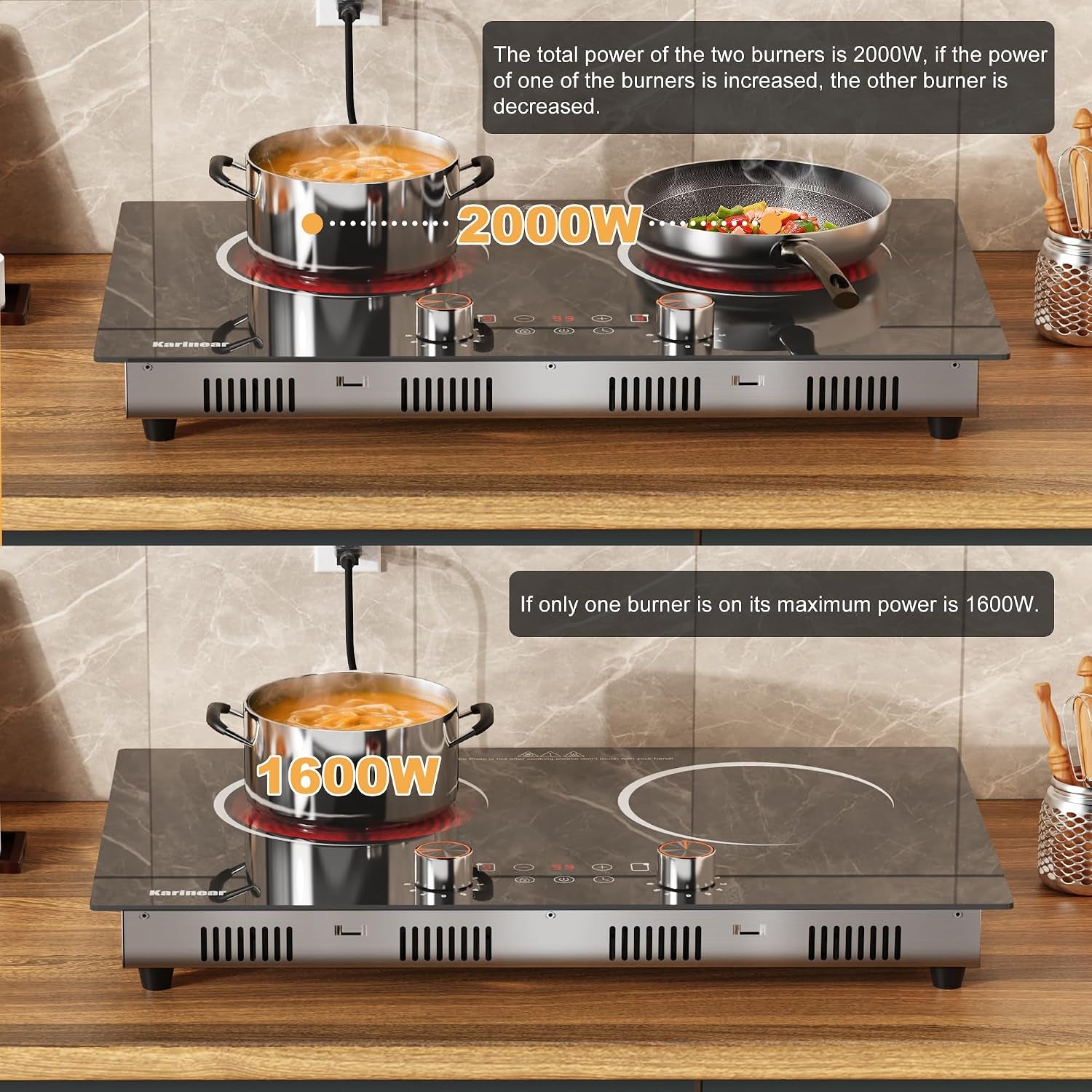 Electric Cooktop 2 Burner, 110V Electri Stove Top, Knob Control | 2000W 110V Outlet Plug-In Electric Hot Plate, Countertop or Built-In Install, Timer, Safety Lock, 9 Power Level, 24 Inch