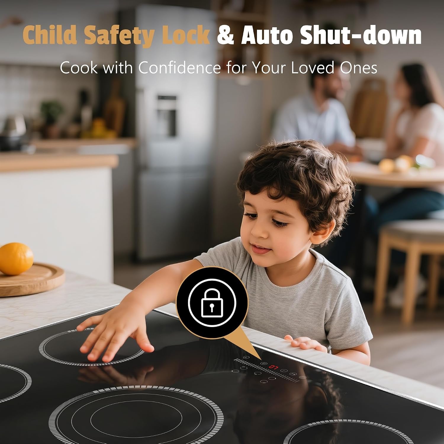 36 Inch Electric Cooktop, 5 Burner Stove Top with Slide Control | 9200W Electric Stove with Child Lock, Timer, Pause Function 36" Glass Cooktop, Sensor Touch, 220-240V Hard Wire, No Plug