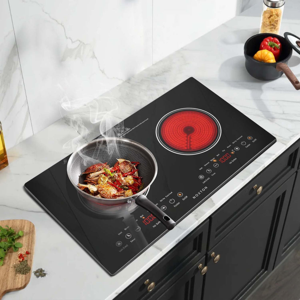 2 Burners Electric Cooktop 110V, 24" Built-In & Countertop Stove | Two Burner Radiant Ceramic Cooktop, Child Safety Lock, Timer, Touch Sensor Control, Portable 110V Plug-In Cooktop