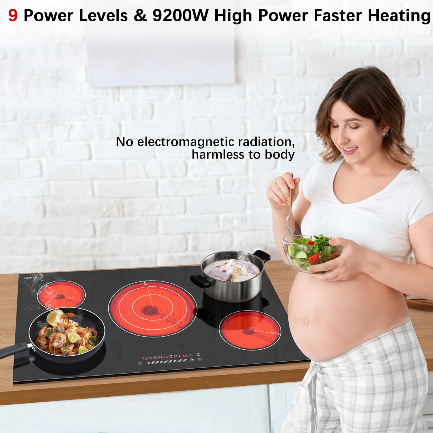 36 Inch Electric Cooktop, 5 Burners Electric Stove Top, Drop-In | Built-In Glass Radiant Ceramic Cooktop, Expandable Zones, Lock, Timer, Pause,9200W 220~240V Hardwire, No Plug, Sensor Touch