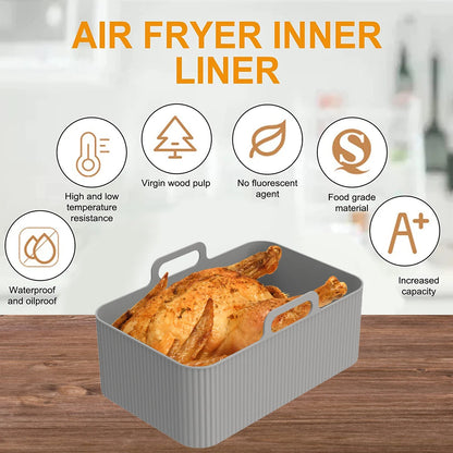 2Pcs Air Fryer Silicone Pot Air Fryer Liner Heat Resistant Air Fryer Silicone Basket Rectangle Baking Pan for Oven Microwave