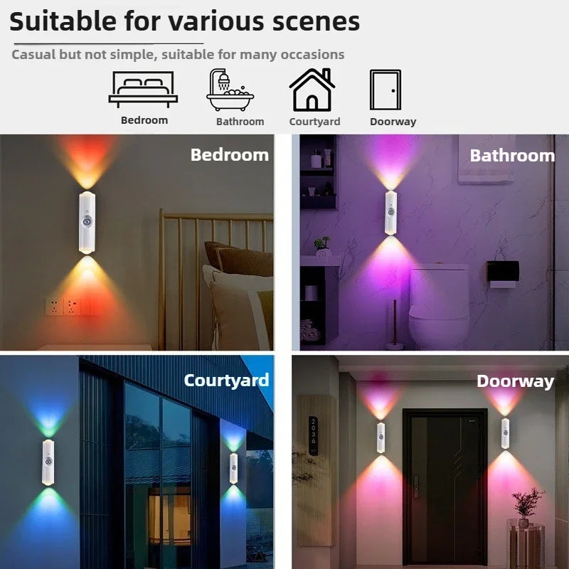 LED Night Lights Double-Head Sunset Wall Lamp Motion Sensor RGB Ambient Light Magnetic USB Rechargeable Party Corridor Closets