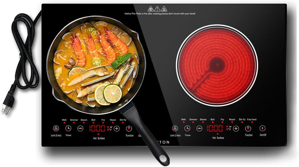 2 Burners Electric Cooktop 110V, 24" Built-In & Countertop Stove | Two Burner Radiant Ceramic Cooktop, Child Safety Lock, Timer, Touch Sensor Control, Portable 110V Plug-In Cooktop