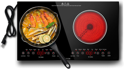 2 Burners Electric Cooktop 110V, 24" Built-In & Countertop Stove | Two Burner Radiant Ceramic Cooktop, Child Safety Lock, Timer, Touch Sensor Control, Portable 110V Plug-In Cooktop