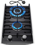 Gas Hob 2 Burners, 30Cm Built in 2 Burners Gas on Glass Hob, NG/LPG Convertible, Flame Out Protection, Cast Iron Supports, 5200W