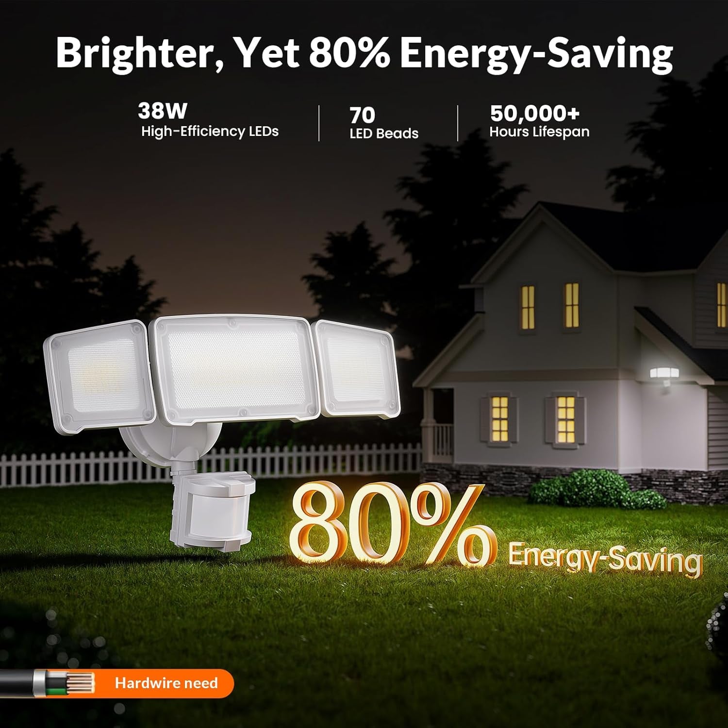 3-Head LED Motion Sensor Security Light – 4200LM Outdoor Waterproof Floodlight