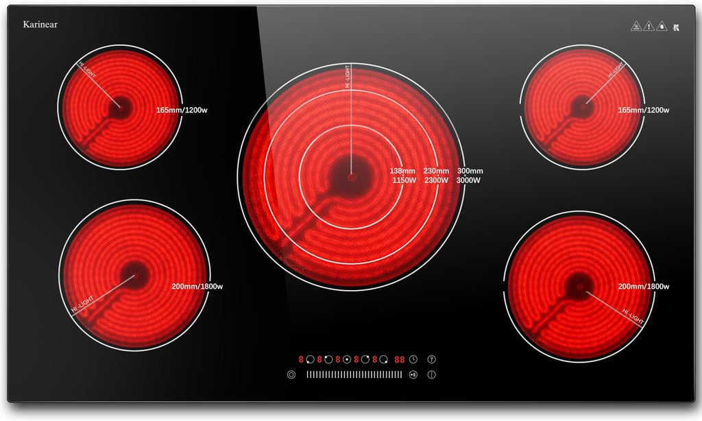 36 Inch Electric Cooktop, 5 Burners Electric Stove Top, Drop-In | Built-In Glass Radiant Ceramic Cooktop, Expandable Zones, Lock, Timer, Pause,9200W 220~240V Hardwire, No Plug, Sensor Touch